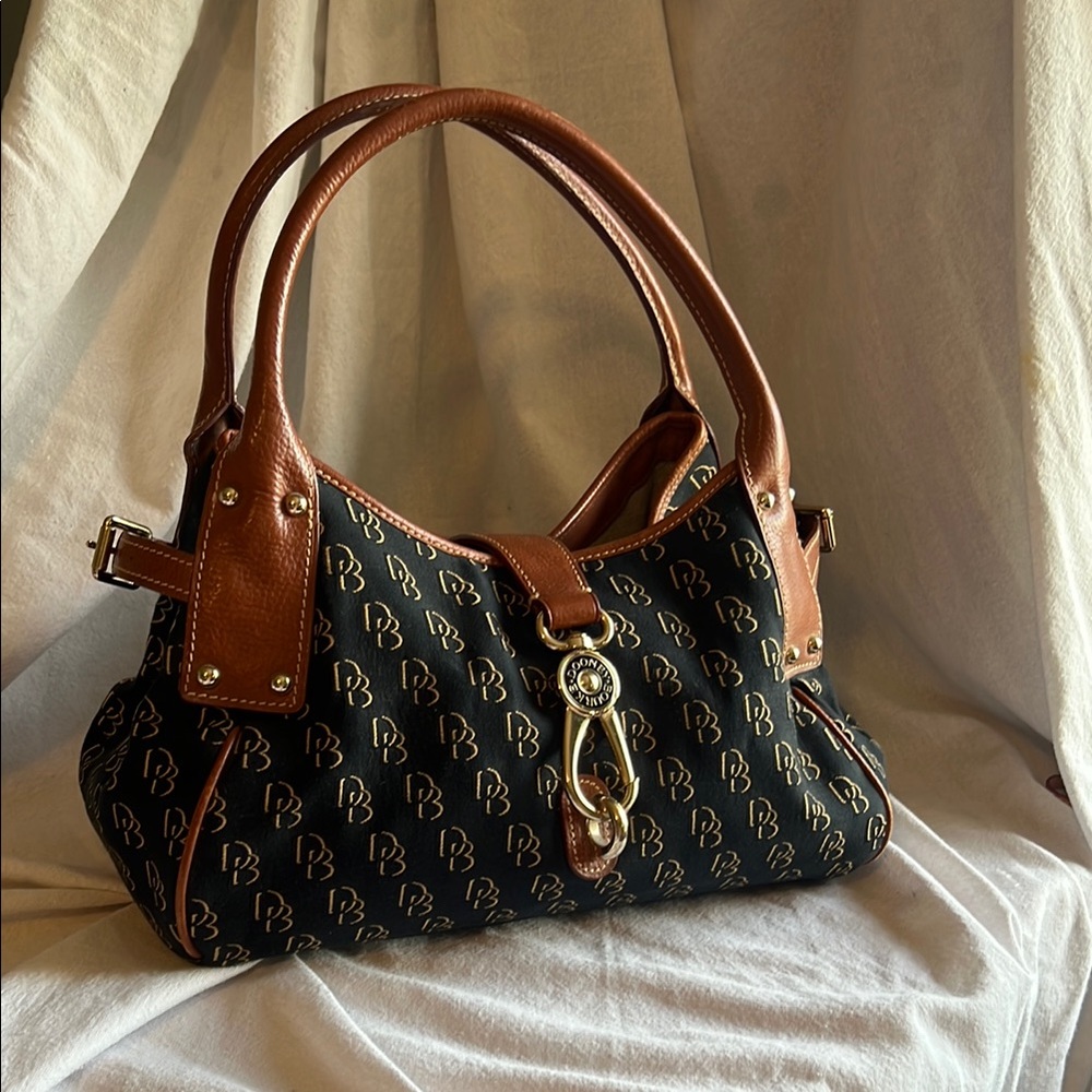 Dooney & Bourke Brown and Black Shoulder Bag with Leather Trim